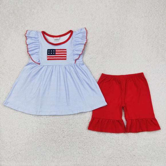 Flag Blue Plaid Red Girls 4th of July Outfits