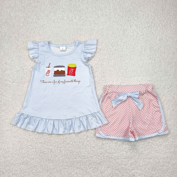 Favourite Things Snack Polka Dots Blue Plaid Girls Shorts Sets