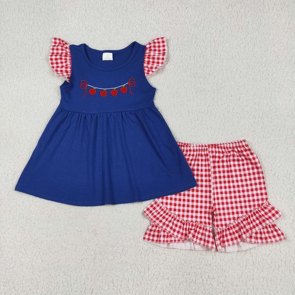 Apples Bow Red Plaid Blue Girls Back to School Outfits