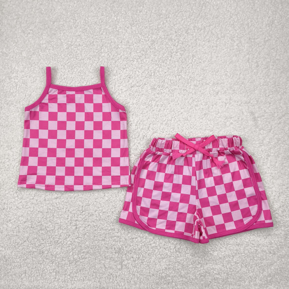 Hot Pink Plaid Girls Shorts Sets