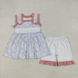Big Sister Floral Blue Girls Shorts Sets
