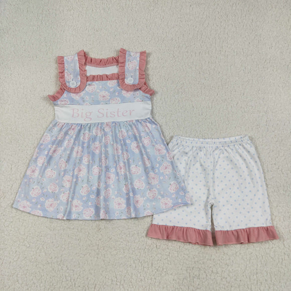 Big Sister Floral Blue Girls Shorts Sets