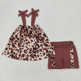 Leopard Print Brown Girls Shorts Sets