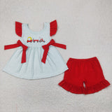 Car Bike Green Stripe Red Bows Girls Shorts Sets