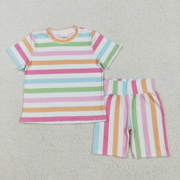 Colorful Stripe Girls Shorts Sets