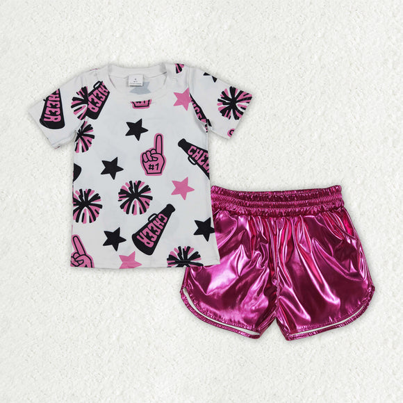 Cheer Stars Firework Black White Pink Leather Girls Shorts Sets