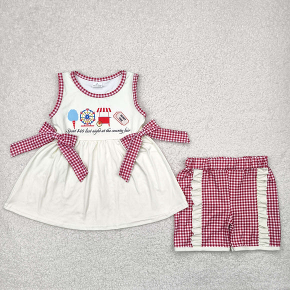County Fair Red Plaid Beige Girls Shorts Sets