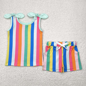 Colorful Stripe Girls Shorts Sets