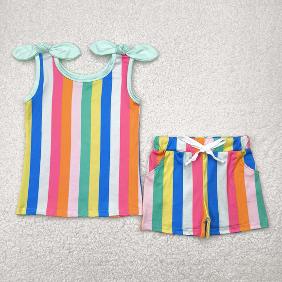 Colorful Stripe Girls Shorts Sets