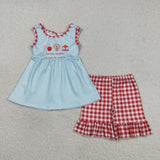 County Fair Red Plaid Blue Girls Shorts Sets