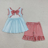 County Fair Red Plaid Blue Girls Shorts Sets