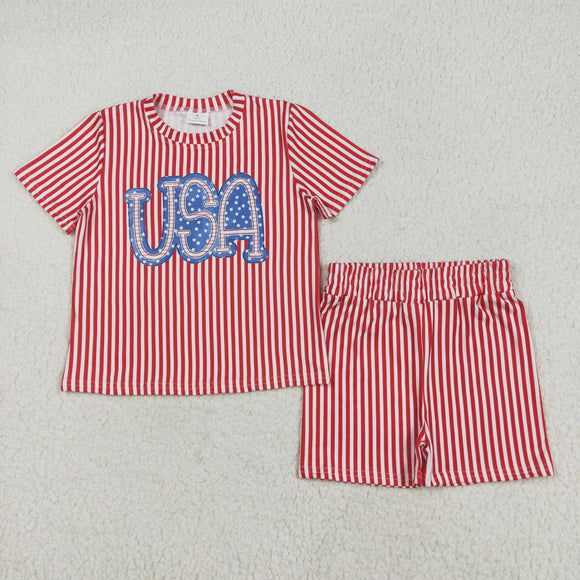 USA Red White Stripe Girls 4th of July Outfits