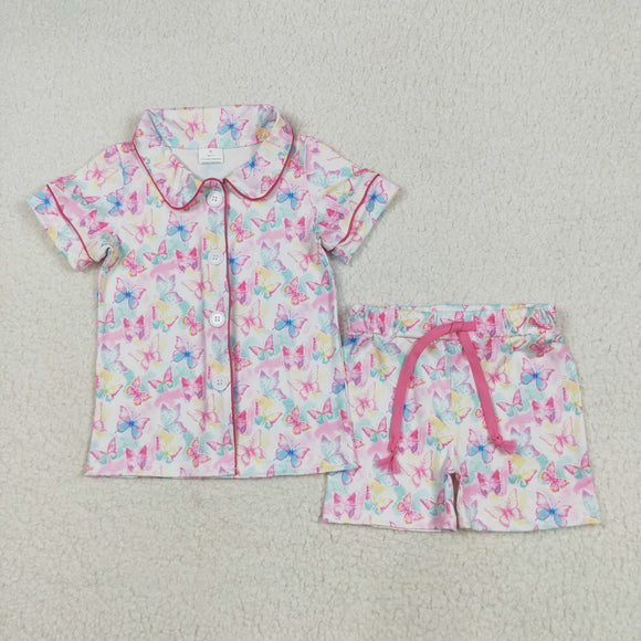 Kids Butterfly Girls Short Sleeve Pajamas