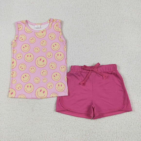 Smile Hot Pink Girls Shorts Sets
