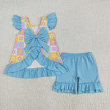 Floral Colorful Plaid Girls Shorts Sets