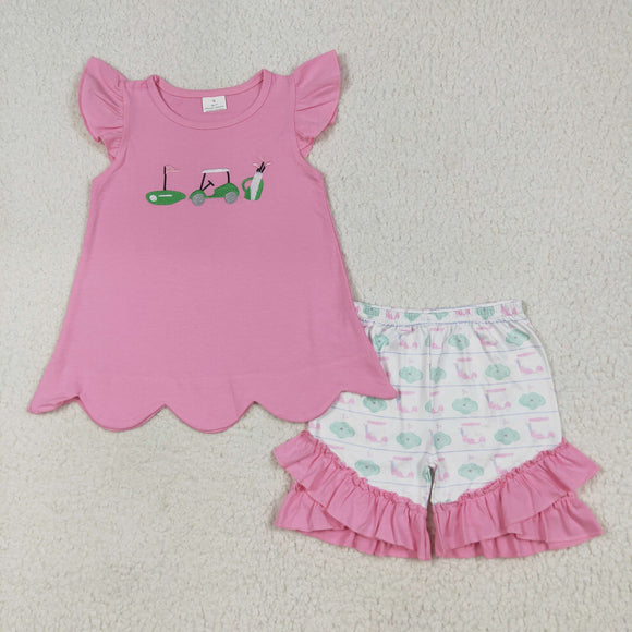 Golf Tour Van Pink White Girls Shorts Sets
