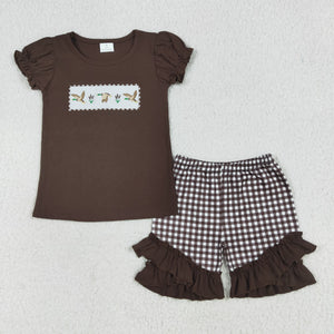 Duck Brown Plaid Girls Shorts Sets