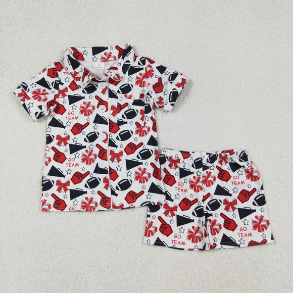Go Team Football Black Red White Girls Short Sleeve Pajamas