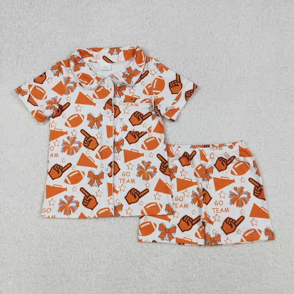 Go Team Football Orange White Girls Short Sleeve Pajamas