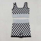 Plaid Black White Adult Shorts Sets
