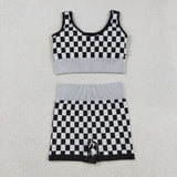 Plaid Black White Adult Shorts Sets
