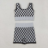 Plaid Black White Adult Shorts Sets