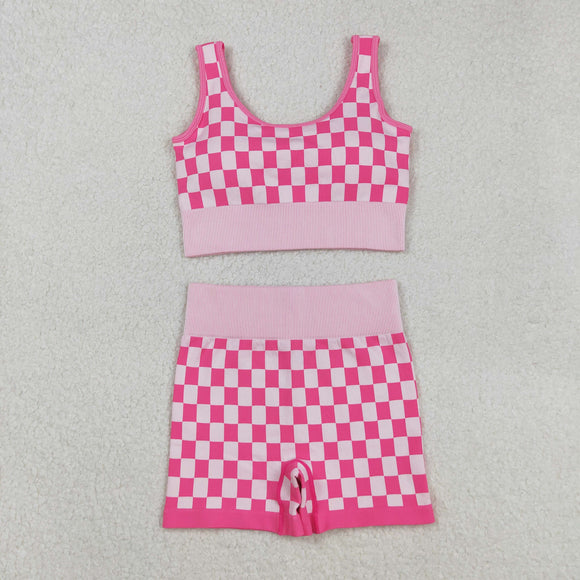 Plaid Hot Pink Adult Shorts Sets