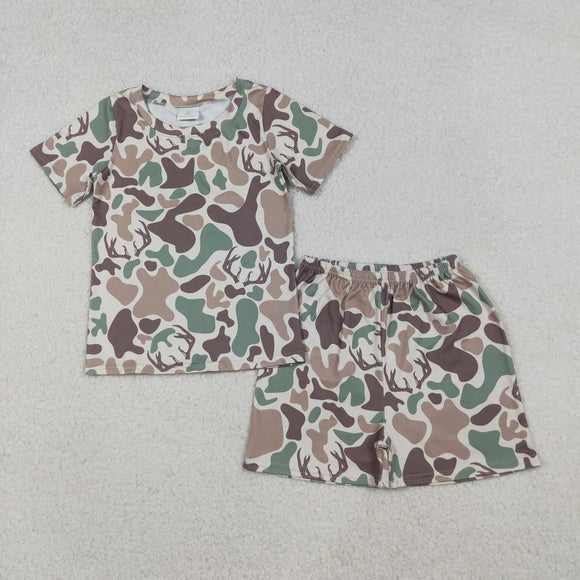 Deer Camo Beige Girls Short Sleeve Pajamas