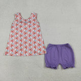 Bow Pattern Floral Purple Girls 4th of July Outfits