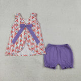 Bow Pattern Floral Purple Girls 4th of July Outfits