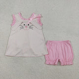 Bunny Stripe Pink Ruffles Girls Easter Outfits