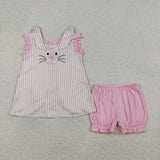 Bunny Stripe Pink Ruffles Girls Easter Outfits
