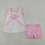 Bunny Stripe Pink Ruffles Girls Easter Outfits