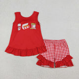 Food Red Plaid Girls Shorts Sets