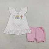 Sheep Sunrise Cross Polka Dots Pink Girls Easter Outfits