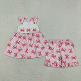 Crawfish Pink Stripe Girls Shorts Sets