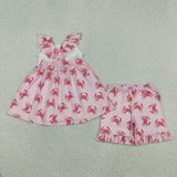 Crawfish Pink Stripe Girls Shorts Sets