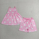 White Polka Dots Pink Lace Ruffles Girls Shorts Sets