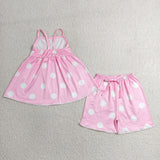 White Polka Dots Pink Lace Ruffles Girls Shorts Sets