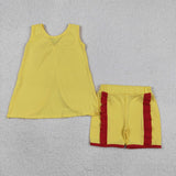 Solid Red Bow Yellow Girls Shorts Sets
