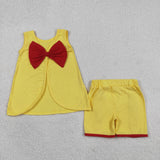 Solid Red Bow Yellow Girls Shorts Sets
