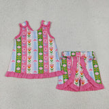 Floral Hot Pink Ruffles Girls Shorts Sets