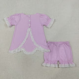 Lace Ruffles Scalloped Girls Shorts Sets