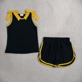 Team Solid Gold Bows Black Girls Shorts Sets