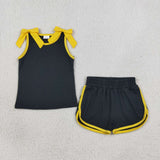 Team Solid Gold Bows Black Girls Shorts Sets