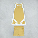Solid Team Yellow White Athletic Dress Girls Shorts Sets