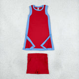 Solid Team Red Sky Blue Athletic Dress Girls Shorts Sets