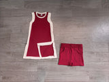 Pre-sale Solid Team Dark Red White Athletic Dress Girls Shorts Sets