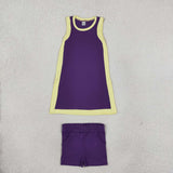 Solid Team Yellow Purple Athletic Dress Girls Shorts Sets