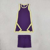 Solid Team Yellow Purple Athletic Dress Girls Shorts Sets